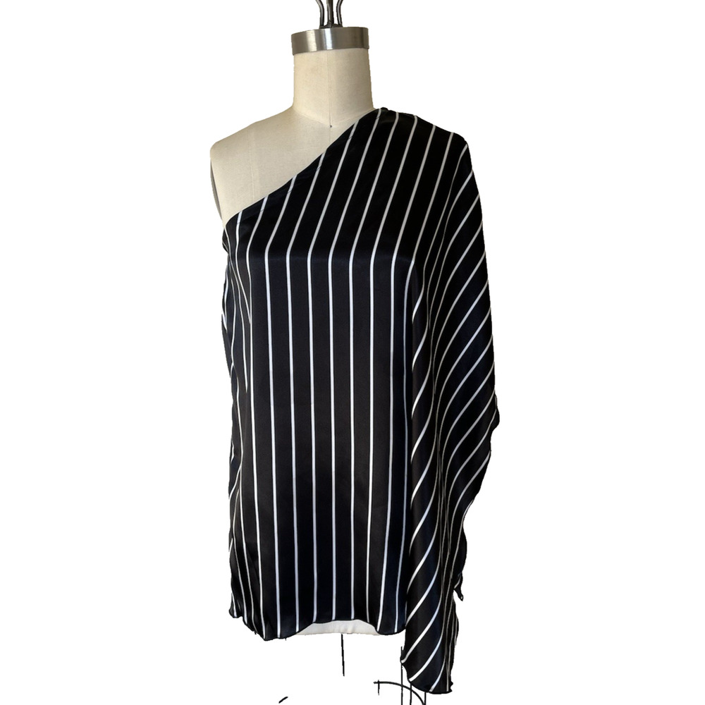 Vintage Y2K Phoebe Small One Shoulder Striped Poncho Top Minimalist Preppy